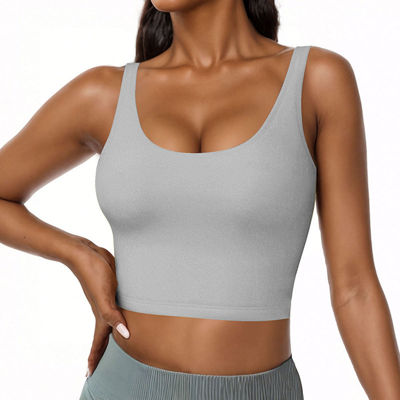 Women U Neck Tank Tops Built In Bra Basic Fitted Sleeveless Undershirt