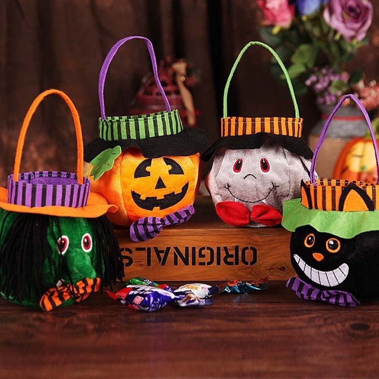 Cute Halloween Candy Pumpkin Pattern Portable Handbag Cosplay Props Gift Basket Kids Gifts