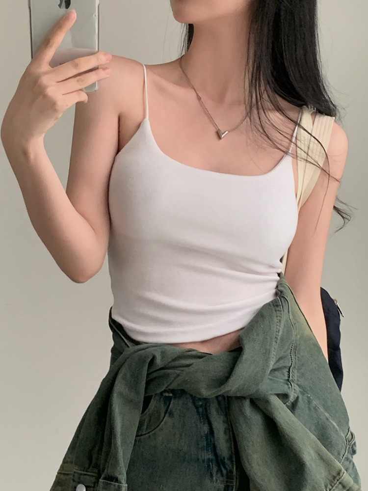 Square Collar Padded Strap Vest Women's Bottoming Top