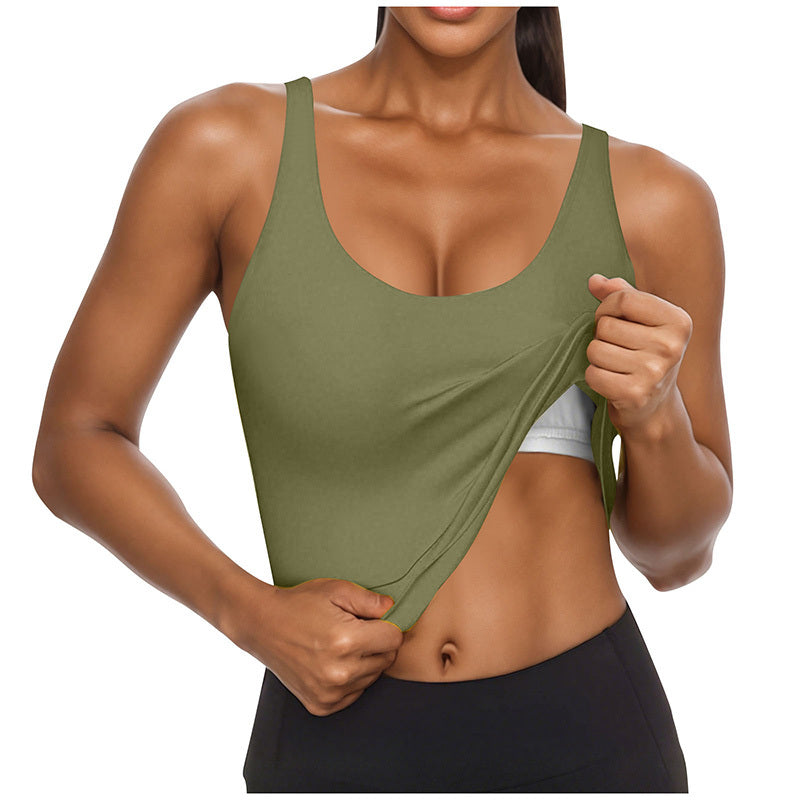 Women U Neck Tank Tops Built In Bra Basic Fitted Sleeveless Undershirt
