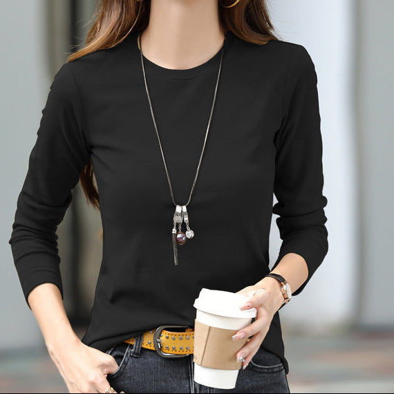 Solid Color Slim Fit Long Sleeves T-shirt For Women