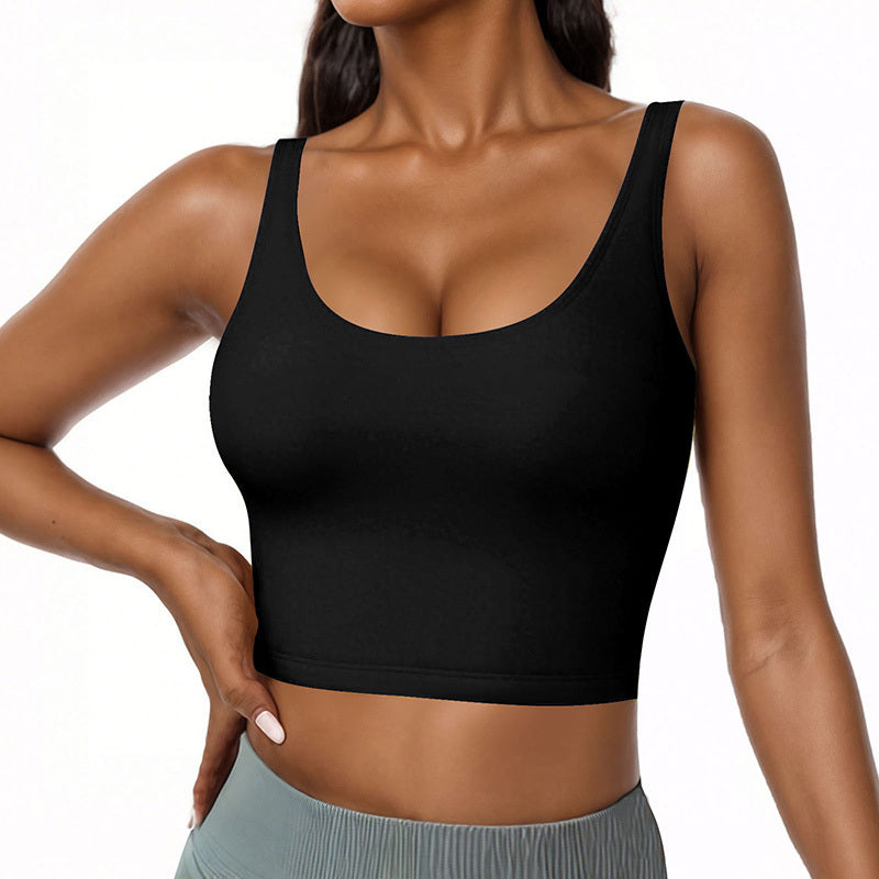 Women U Neck Tank Tops Built In Bra Basic Fitted Sleeveless Undershirt