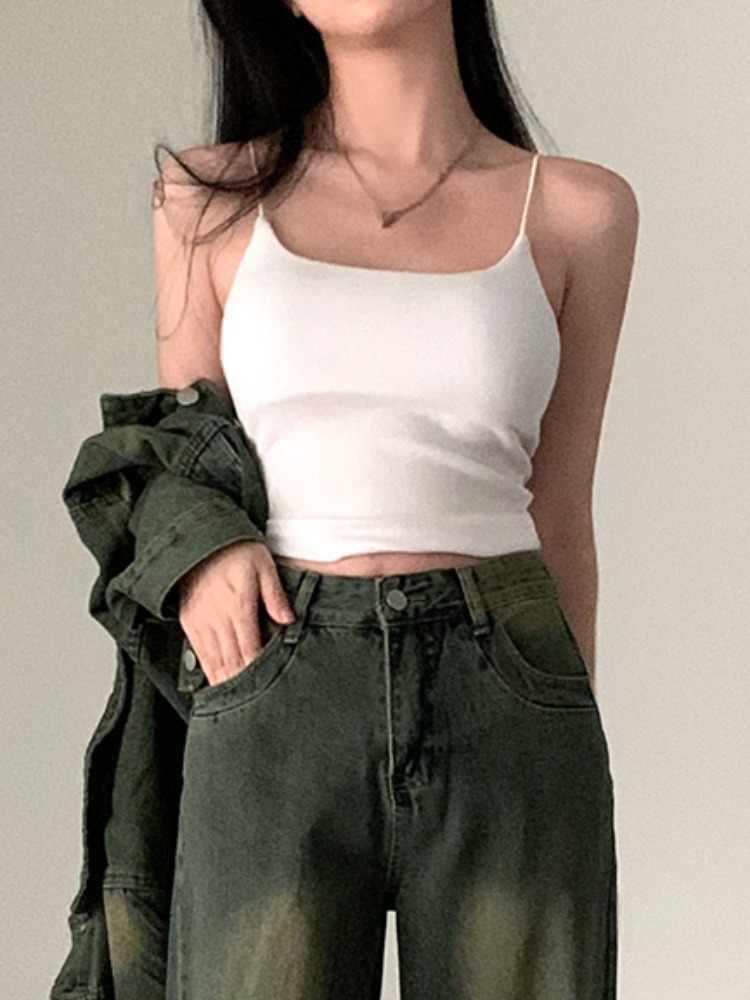 Square Collar Padded Strap Vest Women's Bottoming Top