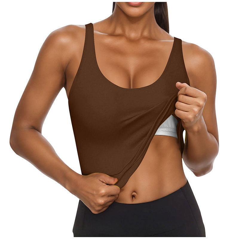 Women U Neck Tank Tops Built In Bra Basic Tank Top Fitted Sleeveless Undershirt Tank