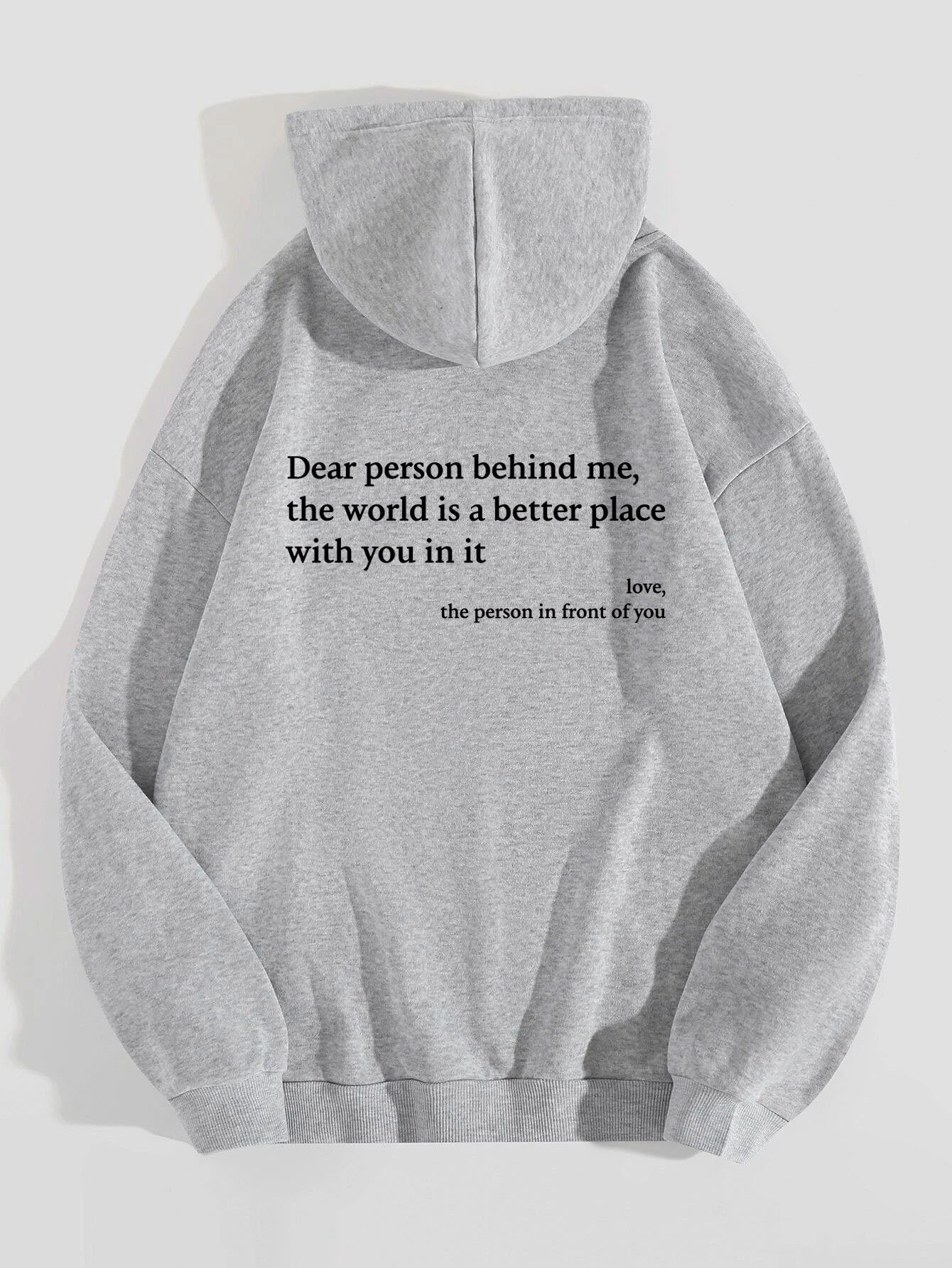 Letter Printed Kangaroo Pocket Drawstring Printed Unisex Trendy Hoodies