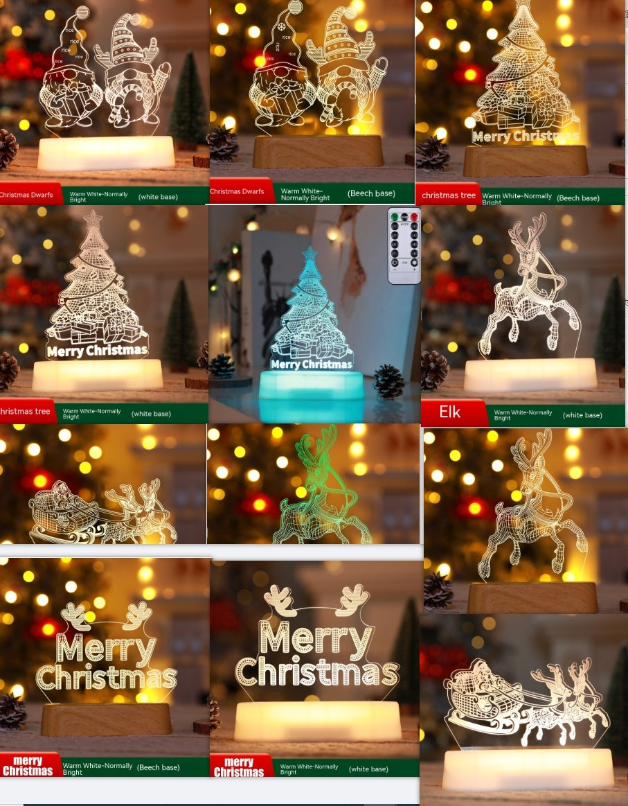 Christmas 3D Lamp Acrylic LED Lights New Year Valentines Day Kids Gift Ornaments