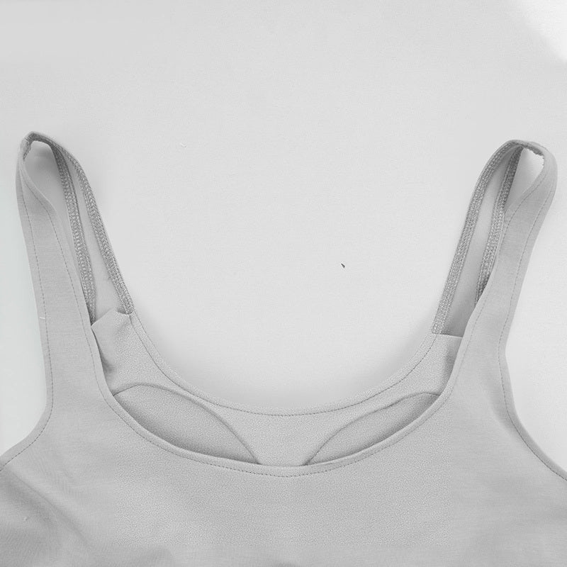 Women U Neck Tank Tops Built In Bra Basic Tank Top Fitted Sleeveless Undershirt Tank