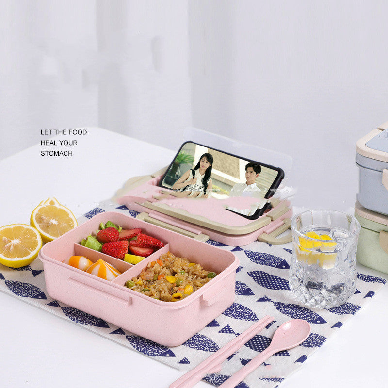 Lunch Box With Spoon And Chopsticks Can Microwave Three-grid Lunch Box