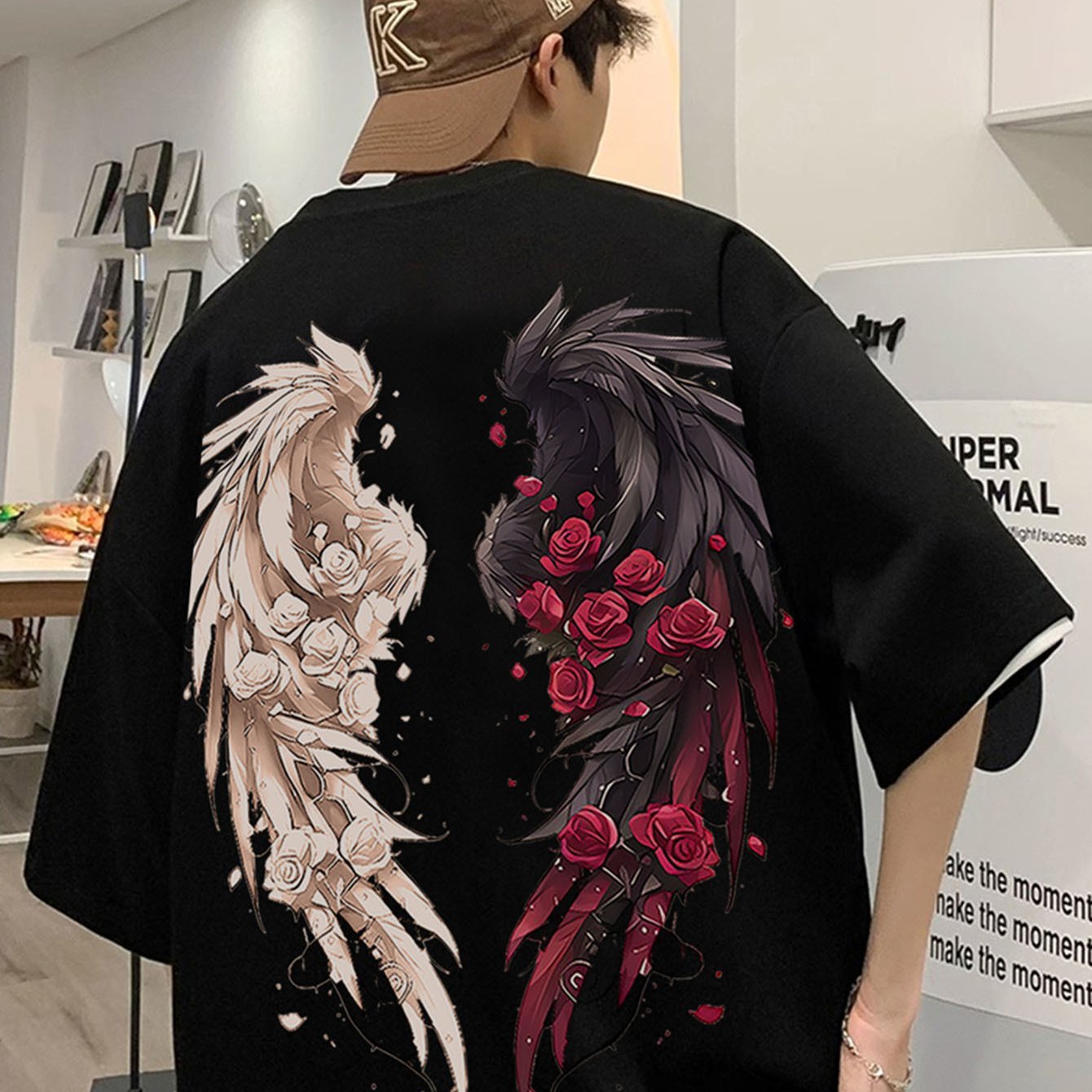 Men's Wing Pattern Printed T-shirt, Casual Short Sleeved Round Neck T-shirt, Summer Outdoor Men's Clothing-0