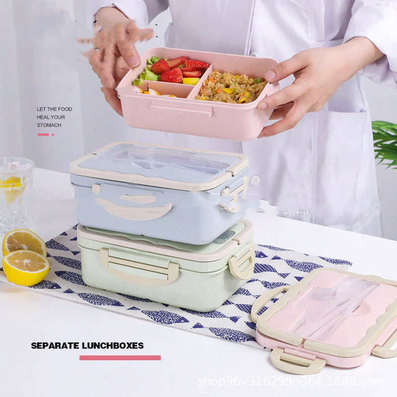 Lunch Box With Spoon And Chopsticks Can Microwave Three-grid Lunch Box
