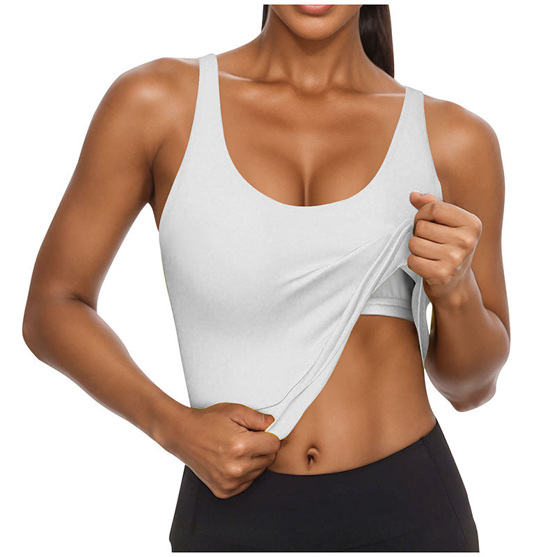 Women U Neck Tank Tops Built In Bra Basic Fitted Sleeveless Undershirt