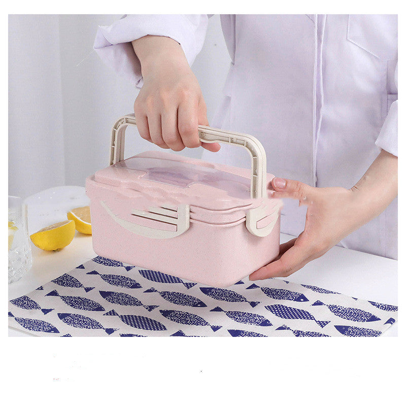 Lunch Box With Spoon And Chopsticks Can Microwave Three-grid Lunch Box