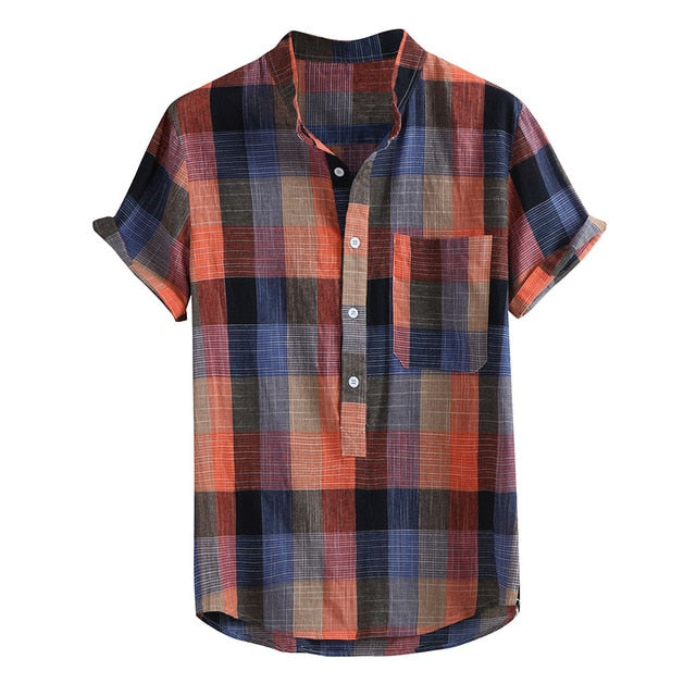 Fashion Men's shirt Streetwear Casual Short sleeve shirt Camisa Button Plaid Hawaii Print Beach Blouse Top Camisa masculina-5