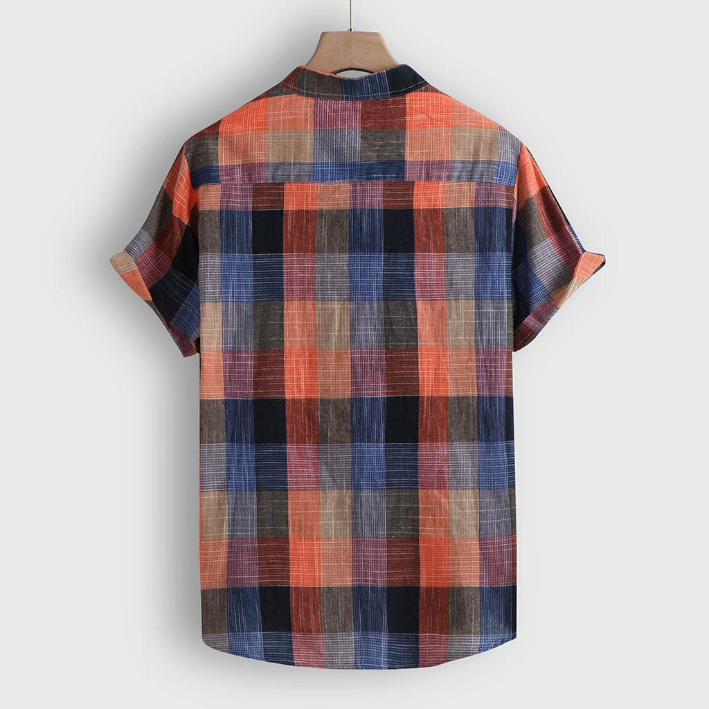 Fashion Men's shirt Streetwear Casual Short sleeve shirt Camisa Button Plaid Hawaii Print Beach Blouse Top Camisa masculina-2