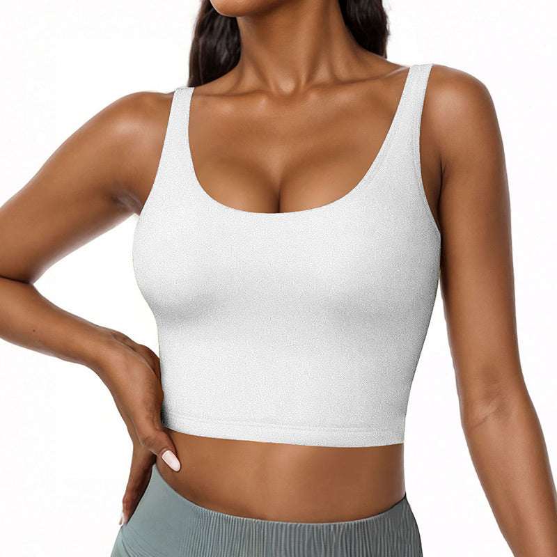 Women U Neck Tank Tops Built In Bra Basic Fitted Sleeveless Undershirt
