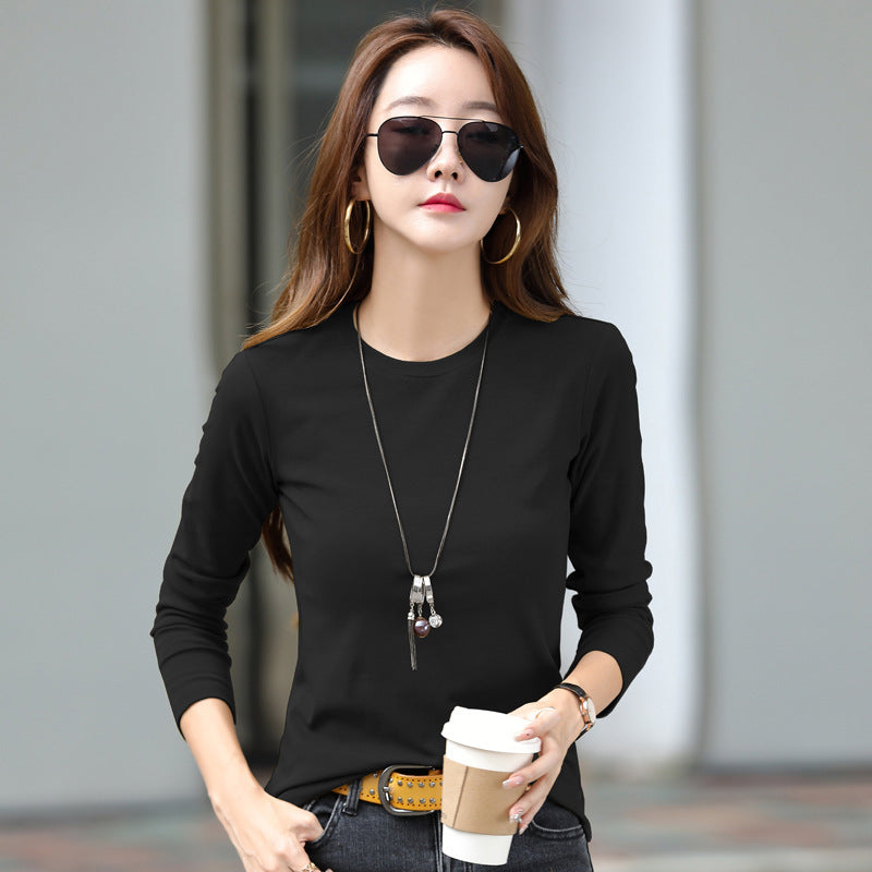 Solid Color Slim Fit Long Sleeves T-shirt For Women