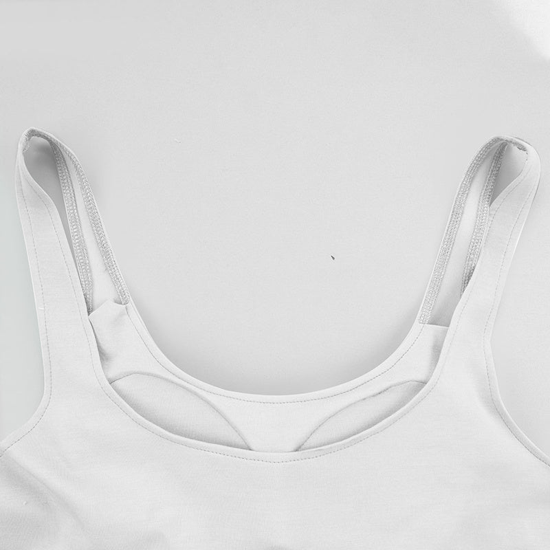 Women U Neck Tank Tops Built In Bra Basic Tank Top Fitted Sleeveless Undershirt Tank