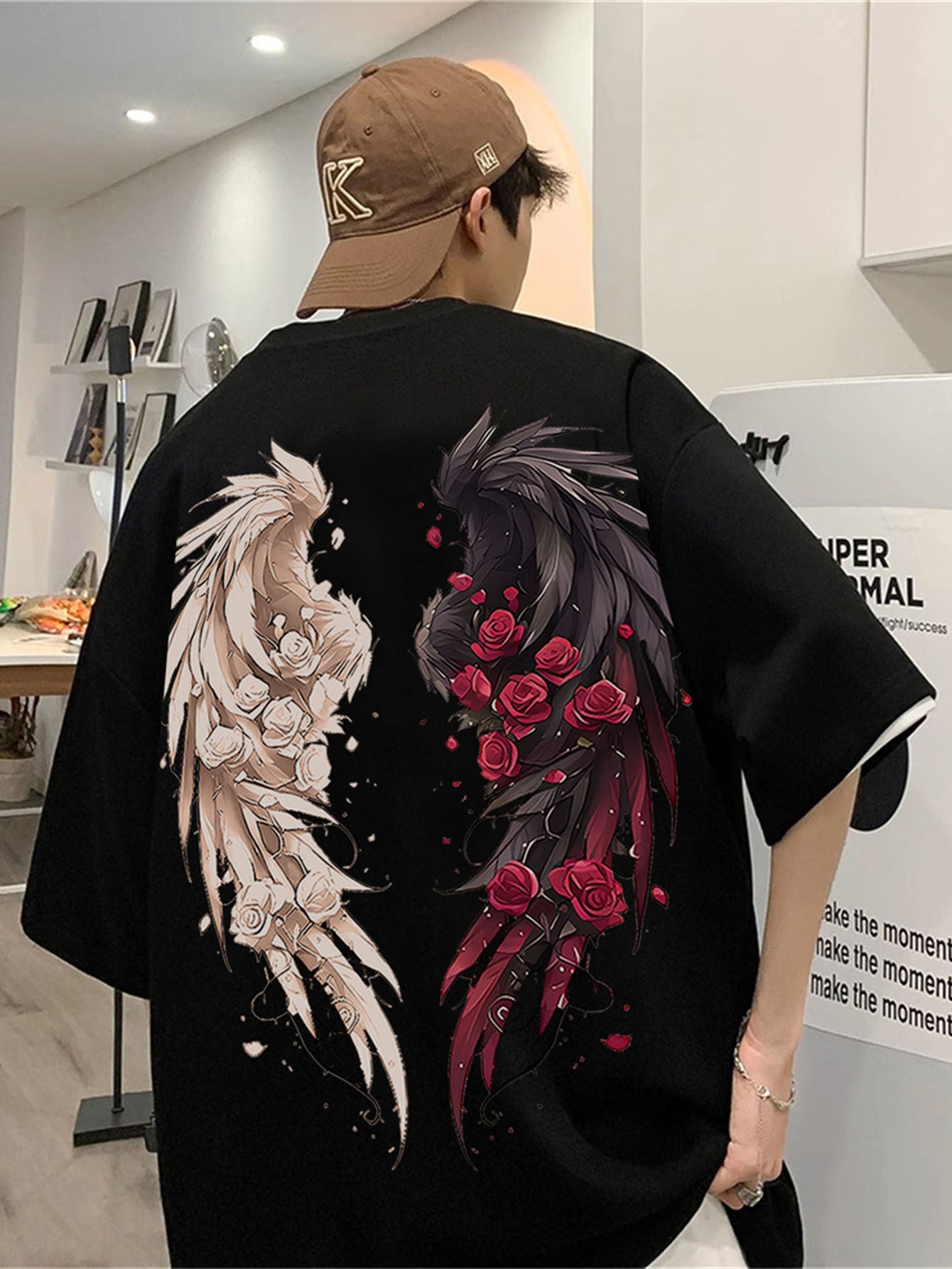 Men's Wing Pattern Printed T-shirt, Casual Short Sleeved Round Neck T-shirt, Summer Outdoor Men's Clothing-4