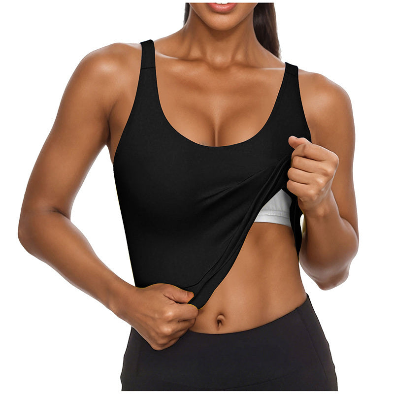 Women U Neck Tank Tops Built In Bra Basic Tank Top Fitted Sleeveless Undershirt Tank
