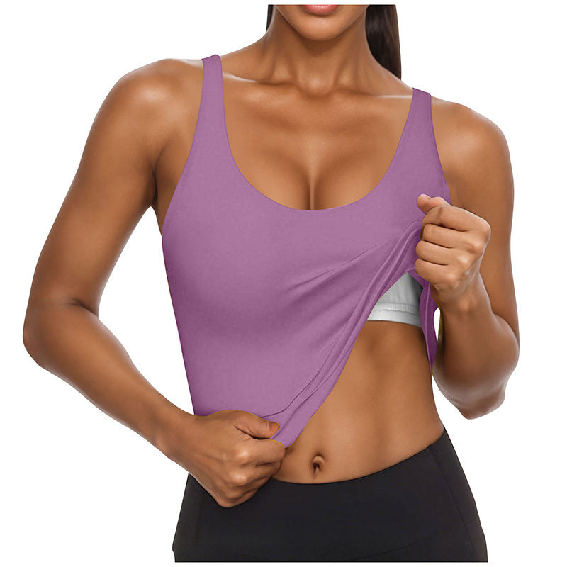 Women U Neck Tank Tops Built In Bra Basic Fitted Sleeveless Undershirt